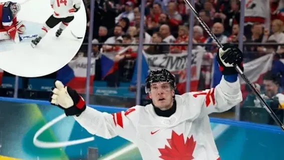 Bo Horvat celebrating goal in Olympic hockey match