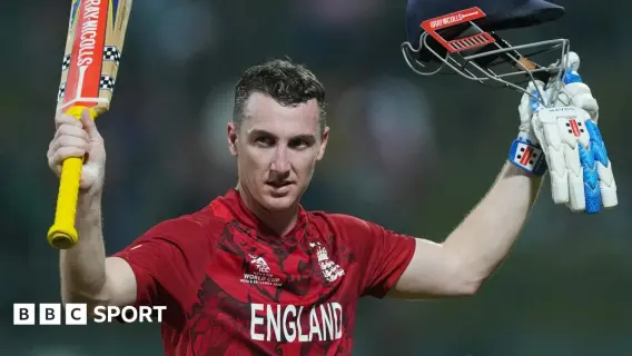 Harry Brook celebrates his century during the T20 match against Pakistan